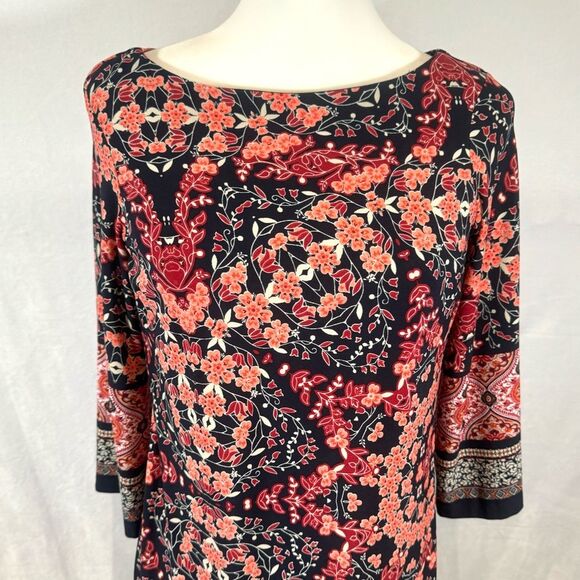 Enfocus Studio black and pink boho floral print shift dress size 6P - Picture 2 of 8